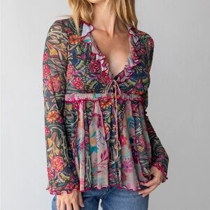 Natural Life XL Mesh Multicolor Floral Top NWOT